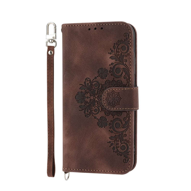 For Sony Xperia 1 V 5G Skin-feel Flowers Embossed Wallet Leather Phone Case(Brown)