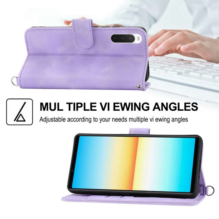 For Sony Xperia 10 V 4G Skin-feel Flowers Embossed Wallet Leather Phone Case(Purple)
