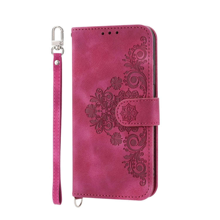 For Sony Xperia 10 V 4G Skin-feel Flowers Embossed Wallet Leather Phone Case(Wine Red)