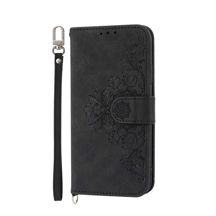For Sony Xperia 10 V 4G Skin-feel Flowers Embossed Wallet Leather Phone Case(Black)