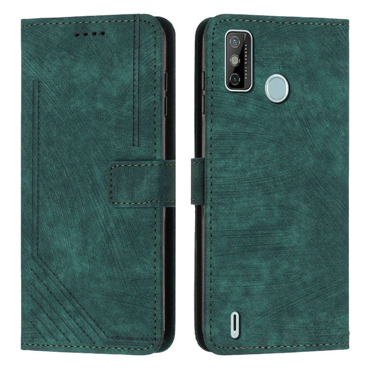 For Tecno Spark Go 2020&2021 / Spark 6 Go Skin Feel Stripe Pattern Leather Phone Case with Lanyar...