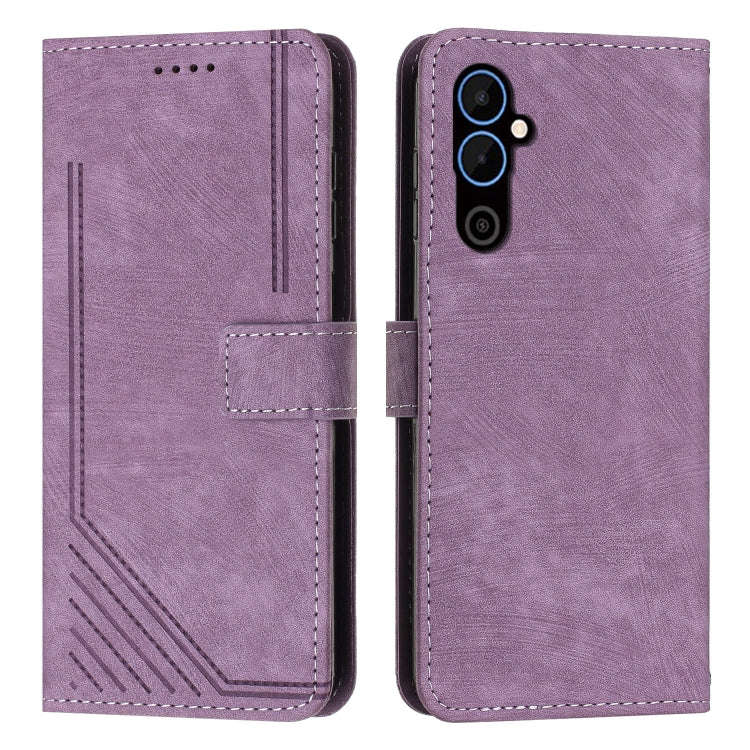 For Tecno Pova Neo 2 Skin Feel Stripe Pattern Leather Phone Case with Lanyard(Purple)