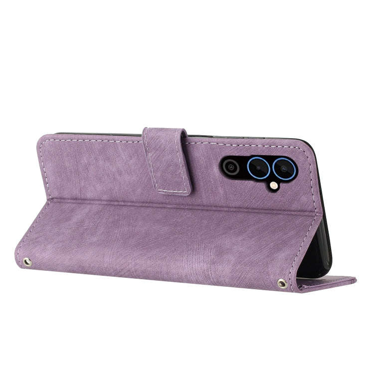 For Tecno Pova Neo 2 Skin Feel Stripe Pattern Leather Phone Case with Lanyard(Purple)