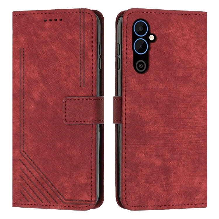 For Tecno Pova 4 Pro Skin Feel Stripe Pattern Leather Phone Case with Lanyard(Red)