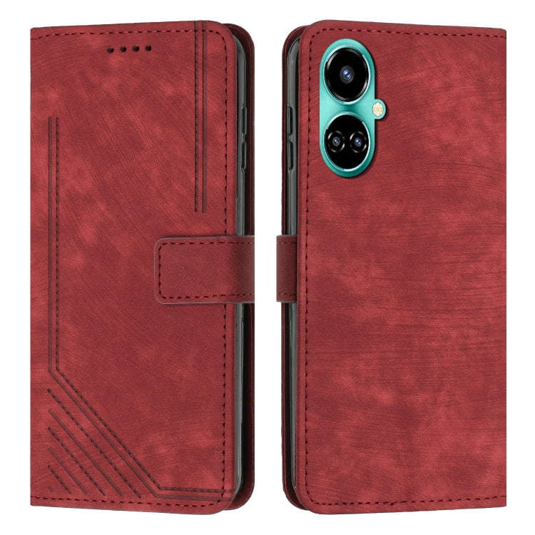 For Tecno Camon 19/19 Pro/19 Pro 5G Skin Feel Stripe Pattern Leather Phone Case with Lanyard(Red)
