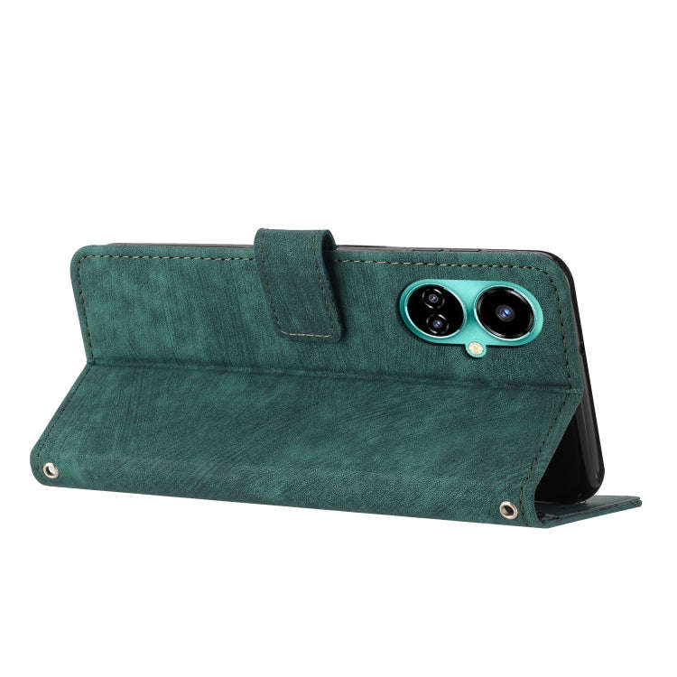 For Tecno Camon 19/19 Pro/19 Pro 5G Skin Feel Stripe Pattern Leather Phone Case with Lanyard(Green)