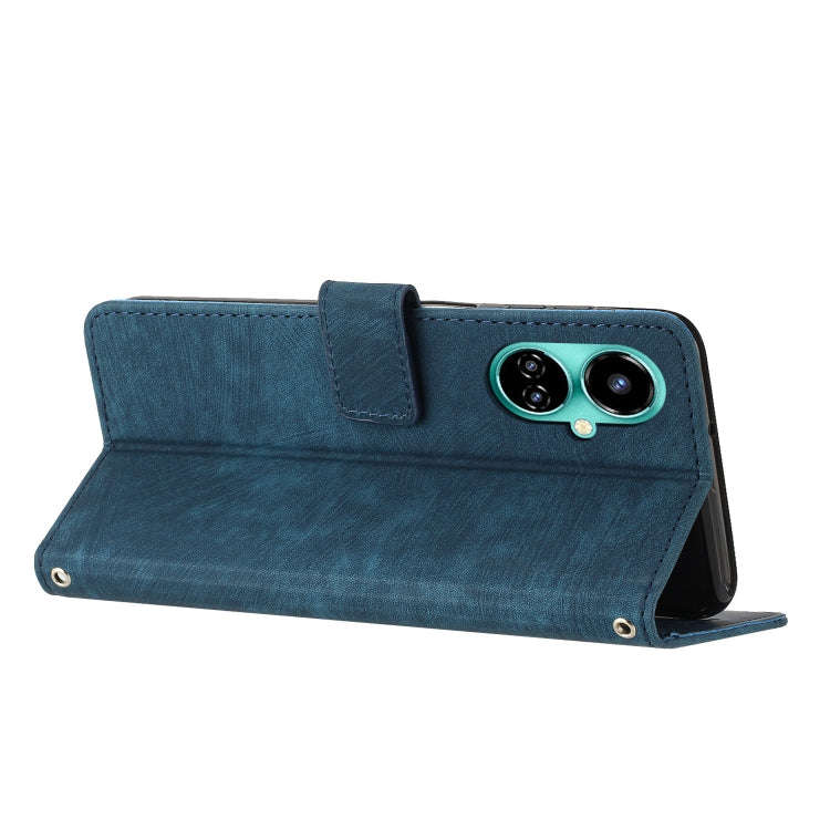 For Tecno Camon 19/19 Pro/19 Pro 5G Skin Feel Stripe Pattern Leather Phone Case with Lanyard(Blue)