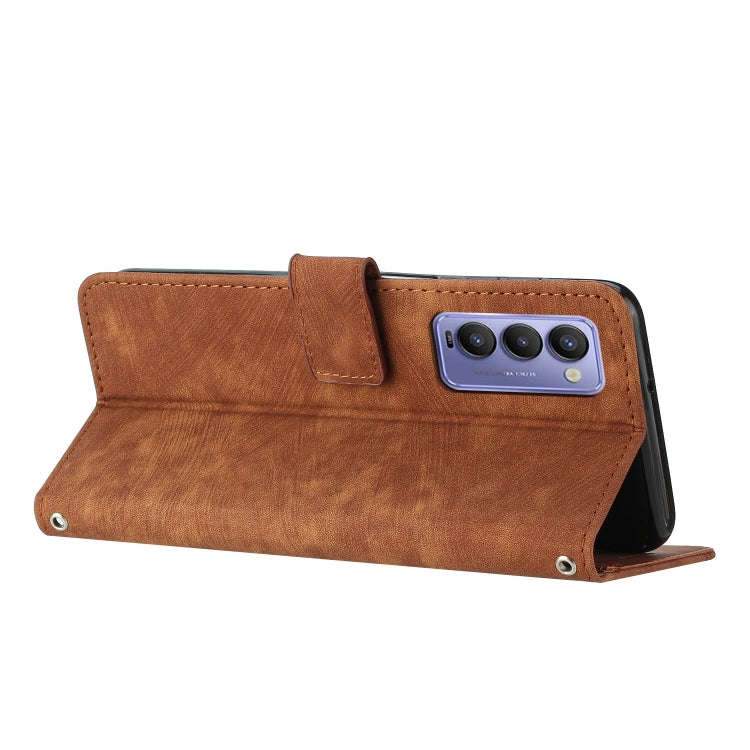 For Tecno Camon 18 / 18 P Skin Feel Stripe Pattern Leather Phone Case with Lanyard(Brown)