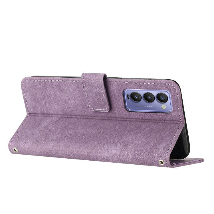 For Tecno Camon 18 / 18 P Skin Feel Stripe Pattern Leather Phone Case with Lanyard(Purple)