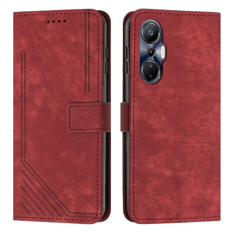 For Infinix Hot 20S Skin Feel Stripe Pattern Leather Phone Case with Lanyard(Red)