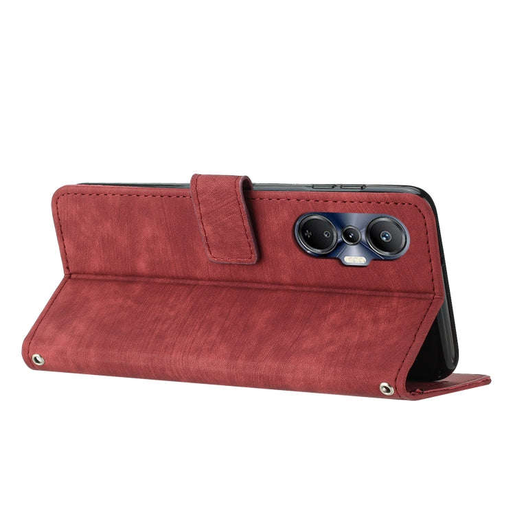 For Infinix Hot 20S Skin Feel Stripe Pattern Leather Phone Case with Lanyard(Red)