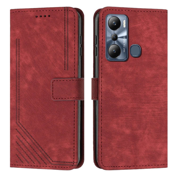 For Infinix Hot 20i Skin Feel Stripe Pattern Leather Phone Case with Lanyard(Red)