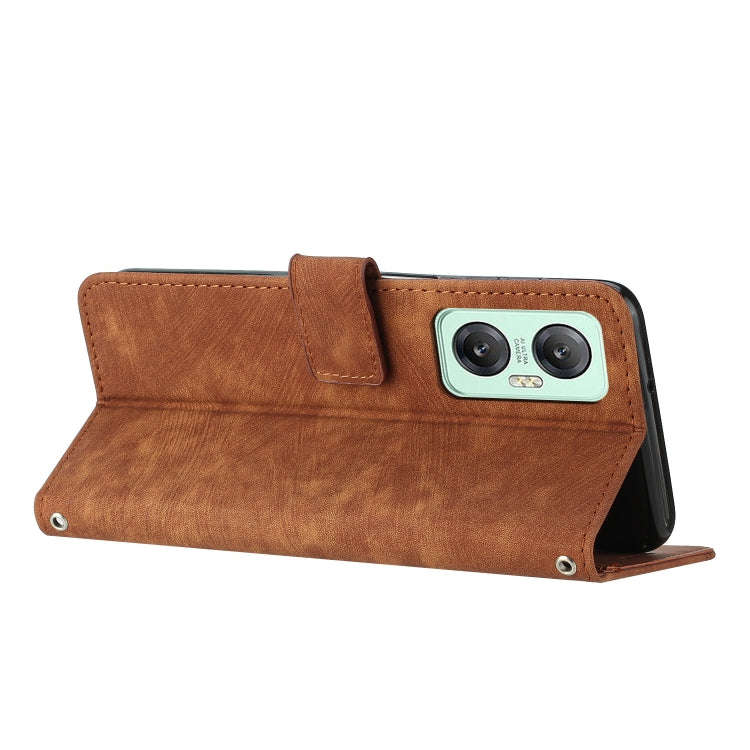 For Infinix Hot 20 5G Skin Feel Stripe Pattern Leather Phone Case with Lanyard(Brown)