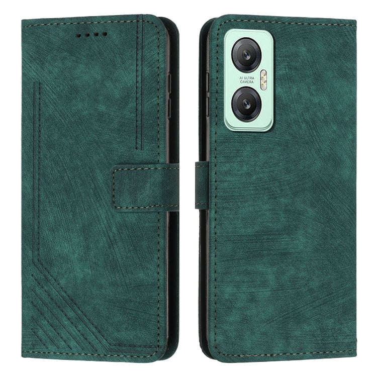 For Infinix Hot 20 5G Skin Feel Stripe Pattern Leather Phone Case with Lanyard(Green)