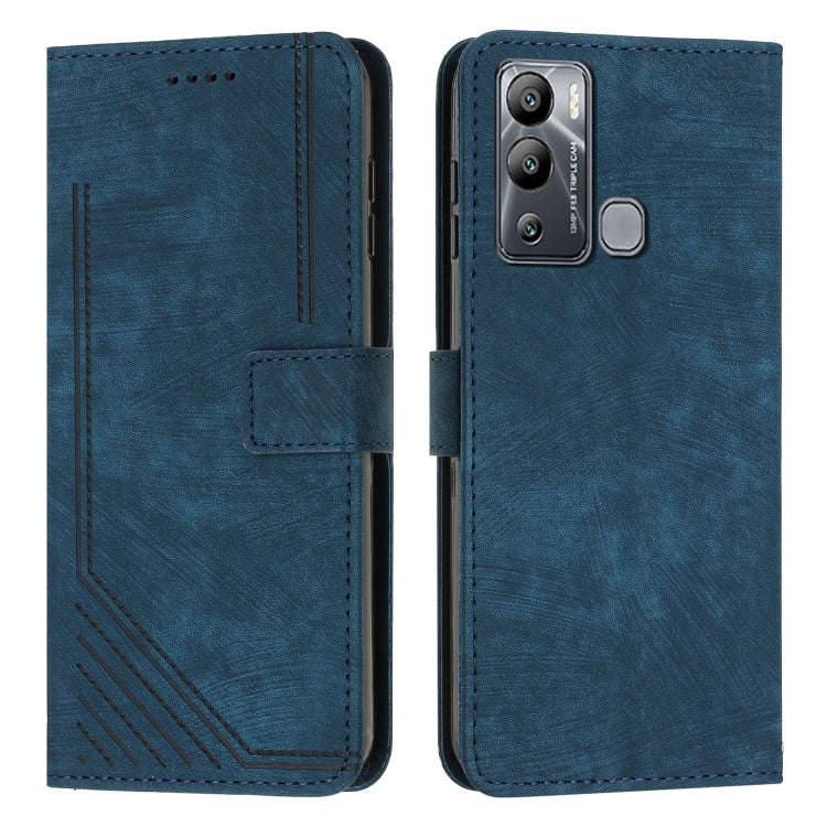 For Infinix Hot 12i Skin Feel Stripe Pattern Leather Phone Case with Lanyard(Blue)