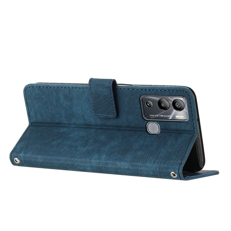 For Infinix Hot 12i Skin Feel Stripe Pattern Leather Phone Case with Lanyard(Blue)
