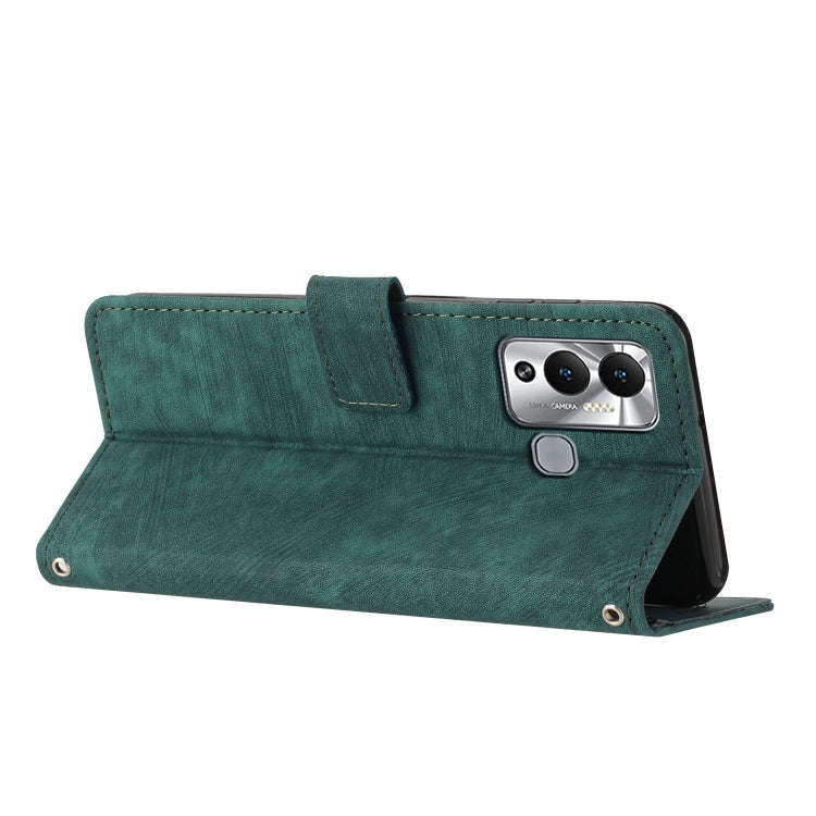 For Infinix Hot 12 Play Skin Feel Stripe Pattern Leather Phone Case with Lanyard(Green)