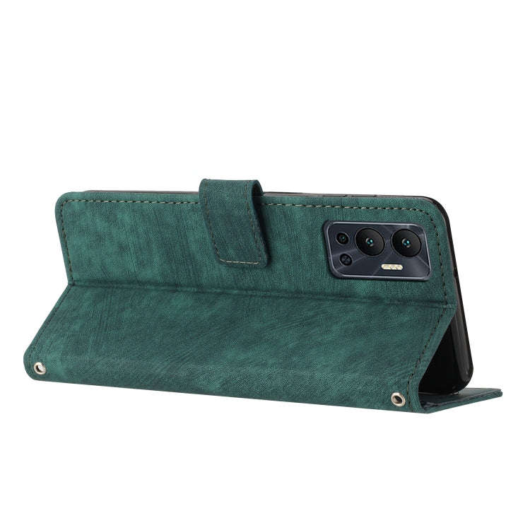 For Infinix Hot 12 Skin Feel Stripe Pattern Leather Phone Case with Lanyard(Green)