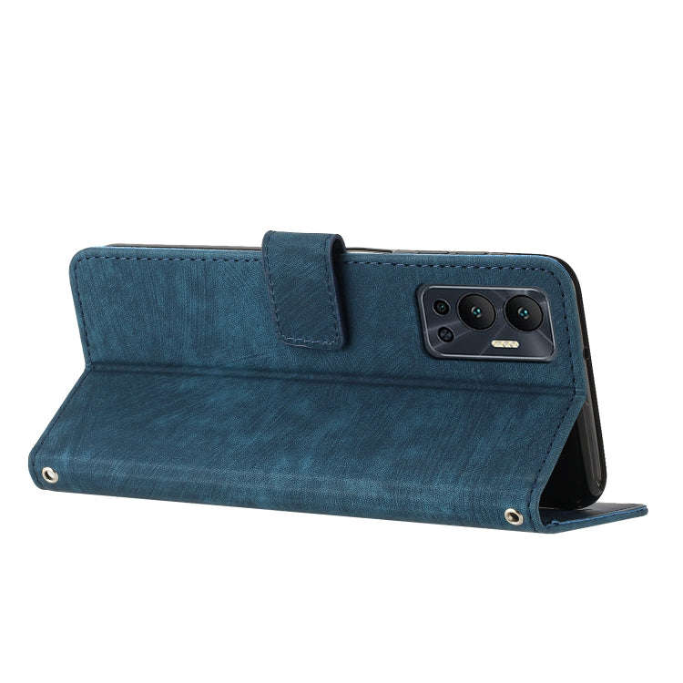 For Infinix Hot 12 Skin Feel Stripe Pattern Leather Phone Case with Lanyard(Blue)
