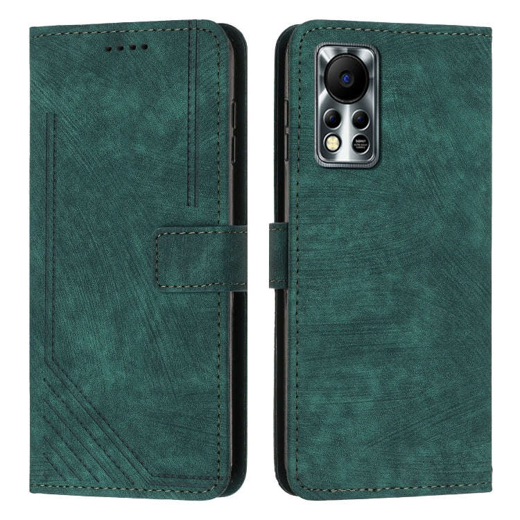 For Infinix Hot 11s NFC Skin Feel Stripe Pattern Leather Phone Case with Lanyard(Green)
