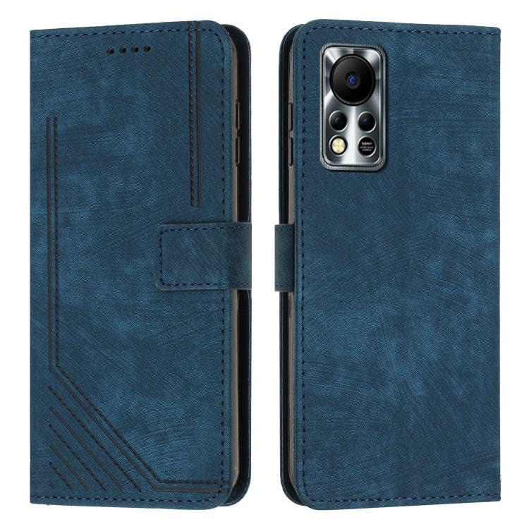 For Infinix Hot 11s NFC Skin Feel Stripe Pattern Leather Phone Case with Lanyard(Blue)