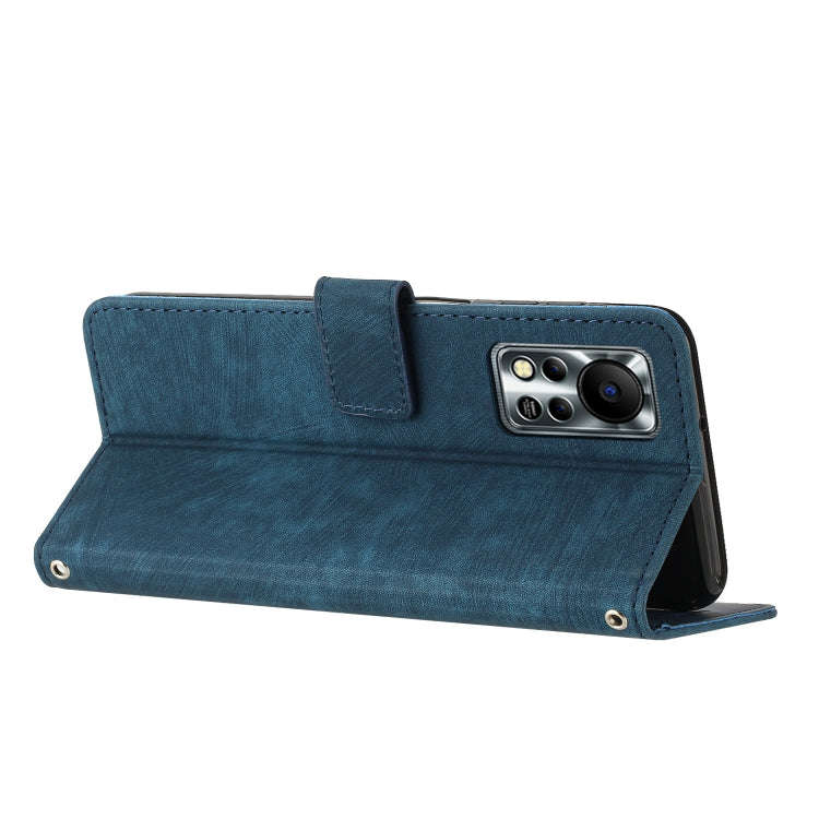For Infinix Hot 11s NFC Skin Feel Stripe Pattern Leather Phone Case with Lanyard(Blue)