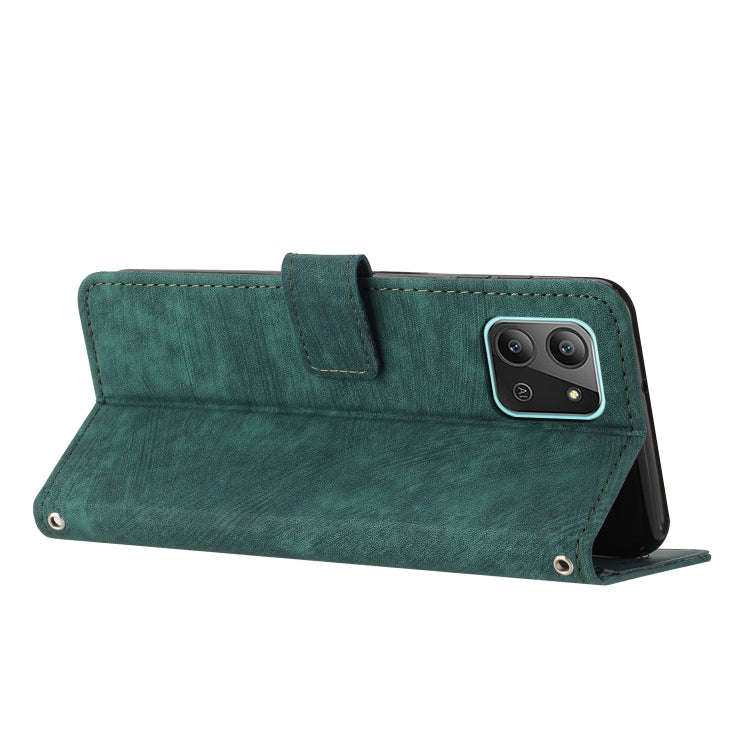 For Infinix Hot 11 2022 Skin Feel Stripe Pattern Leather Phone Case with Lanyard(Green)