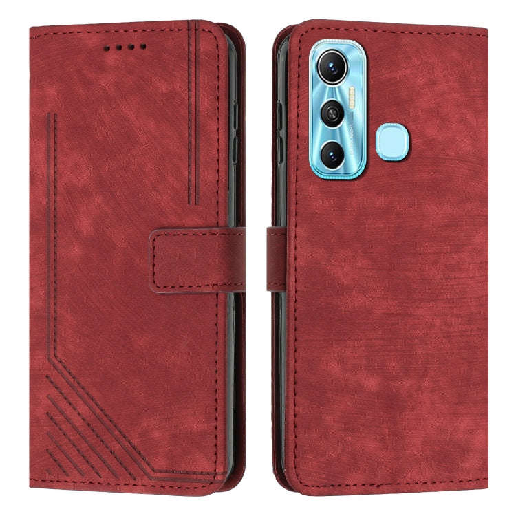 For Infinix Hot 11 2021 / Note 12 4G Skin Feel Stripe Pattern Leather Phone Case with Lanyard(Red)