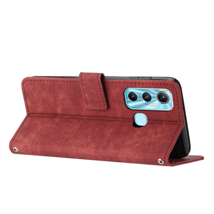 For Infinix Hot 11 2021 / Note 12 4G Skin Feel Stripe Pattern Leather Phone Case with Lanyard(Red)