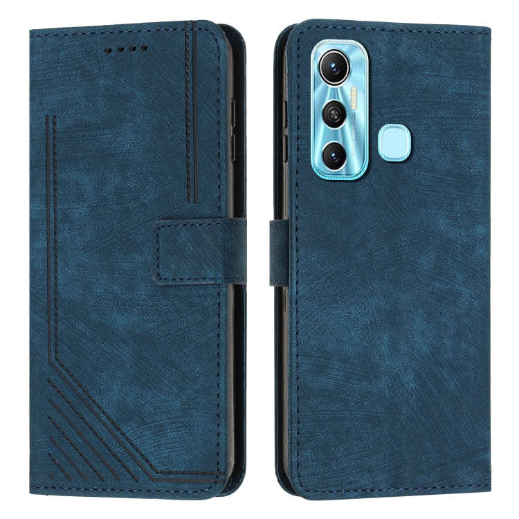 For Infinix Hot 11 2021 / Note 12 4G Skin Feel Stripe Pattern Leather Phone Case with Lanyard(Blue)