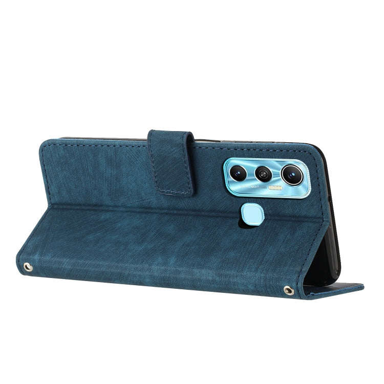 For Infinix Hot 11 2021 / Note 12 4G Skin Feel Stripe Pattern Leather Phone Case with Lanyard(Blue)