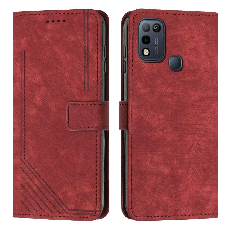 For Infinix Hot 10 Play / Hot 11 Play Skin Feel Stripe Pattern Leather Phone Case with Lanyard(Red)