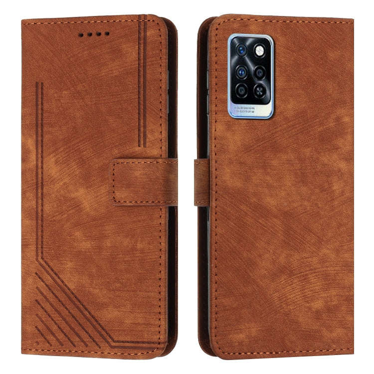For Infinix Note 10 Pro / 10 Pro NFC Skin Feel Stripe Pattern Leather Phone Case with Lanyard(Brown)
