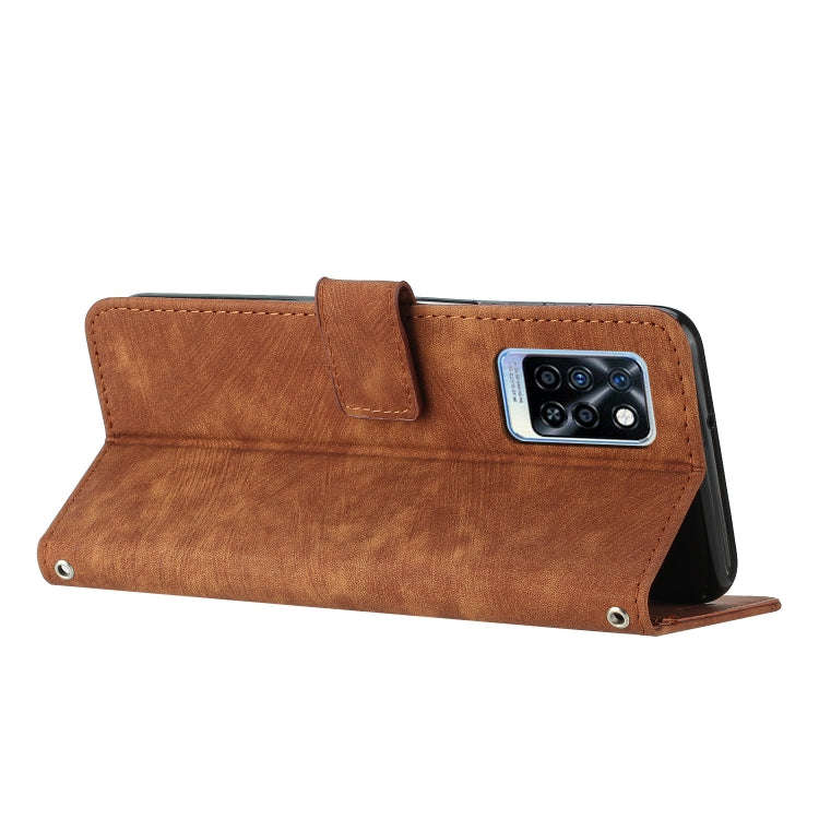 For Infinix Note 10 Pro / 10 Pro NFC Skin Feel Stripe Pattern Leather Phone Case with Lanyard(Brown)