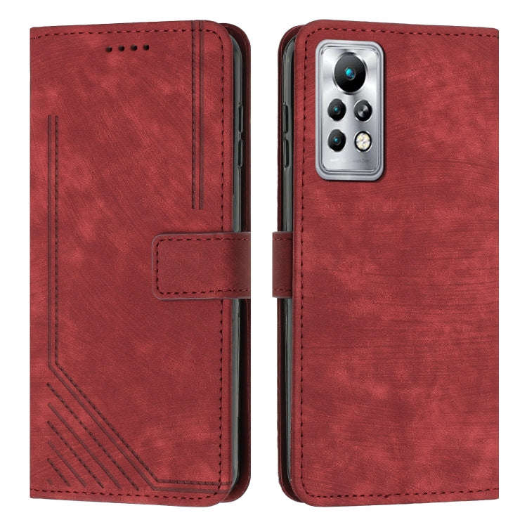 For Infinix Note 11 Pro / Note 11s Skin Feel Stripe Pattern Leather Phone Case with Lanyard(Red)