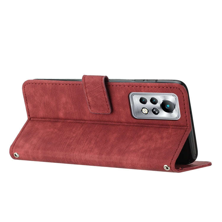 For Infinix Note 11 Pro / Note 11s Skin Feel Stripe Pattern Leather Phone Case with Lanyard(Red)