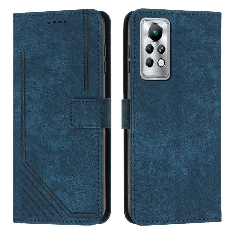 For Infinix Note 11 Pro / Note 11s Skin Feel Stripe Pattern Leather Phone Case with Lanyard(Blue)
