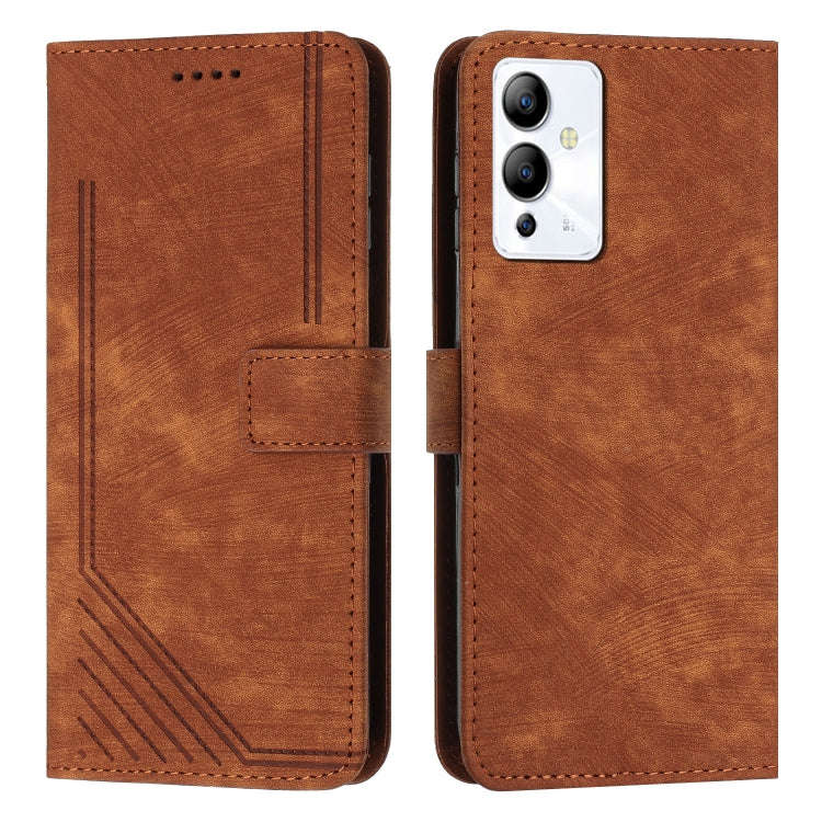 For Infinix Note 12 5G / 12 Pro 5G Skin Feel Stripe Pattern Leather Phone Case with Lanyard(Brown)