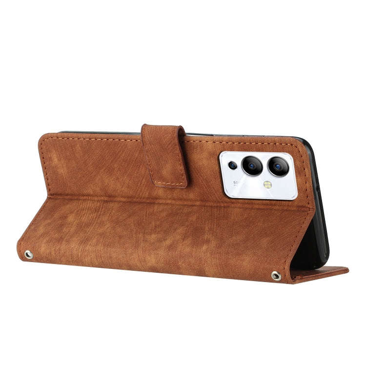 For Infinix Note 12 5G / 12 Pro 5G Skin Feel Stripe Pattern Leather Phone Case with Lanyard(Brown)