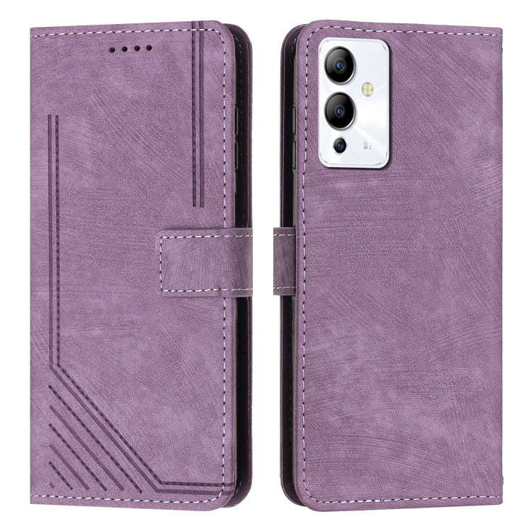 For Infinix Note 12 5G / 12 Pro 5G Skin Feel Stripe Pattern Leather Phone Case with Lanyard(Purple)