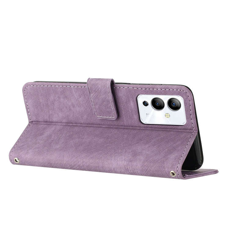 For Infinix Note 12 5G / 12 Pro 5G Skin Feel Stripe Pattern Leather Phone Case with Lanyard(Purple)