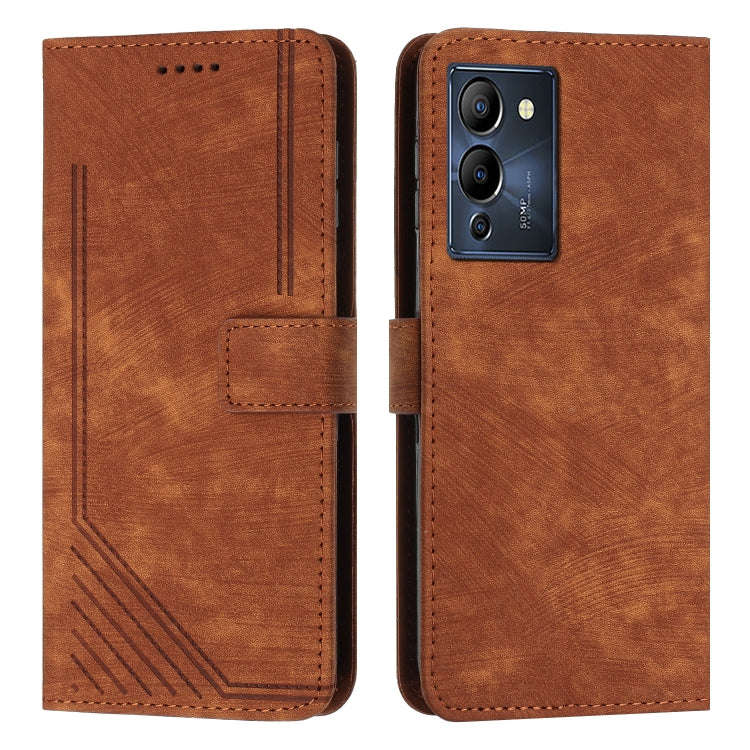 For Infinix Note 12 G96 Skin Feel Stripe Pattern Leather Phone Case with Lanyard(Brown)