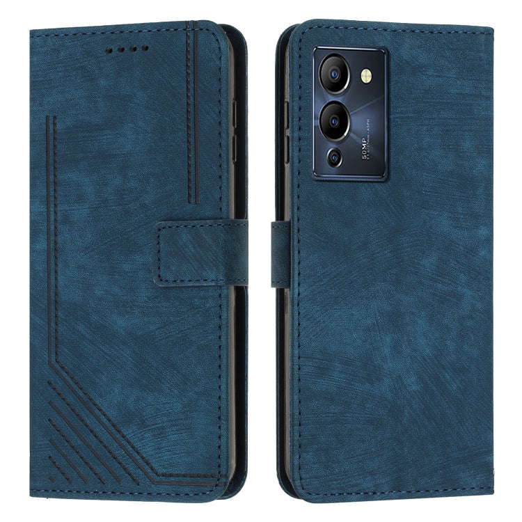 For Infinix Note 12 G96 Skin Feel Stripe Pattern Leather Phone Case with Lanyard(Blue)