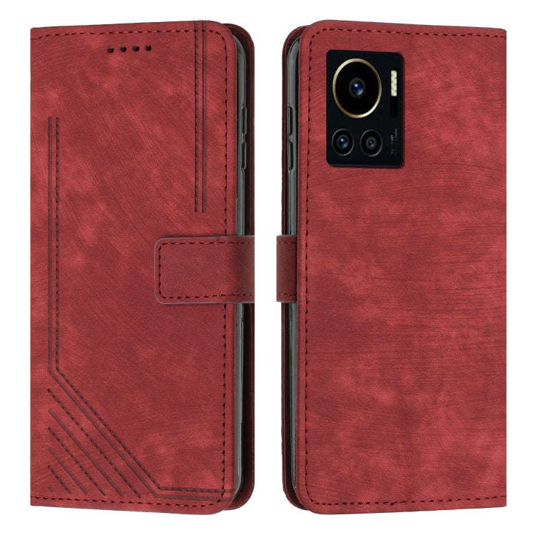 For Infinix Note 12 VIP Skin Feel Stripe Pattern Leather Phone Case with Lanyard(Red)