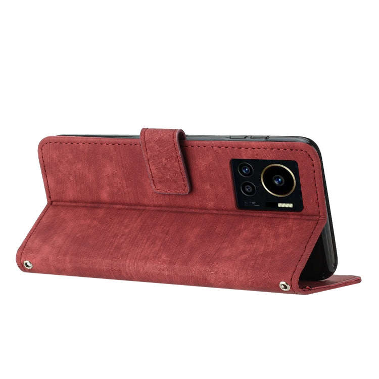 For Infinix Note 12 VIP Skin Feel Stripe Pattern Leather Phone Case with Lanyard(Red)