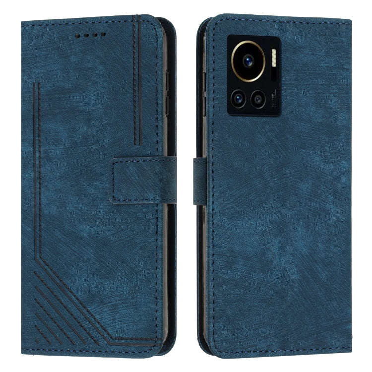 For Infinix Note 12 VIP Skin Feel Stripe Pattern Leather Phone Case with Lanyard(Blue)