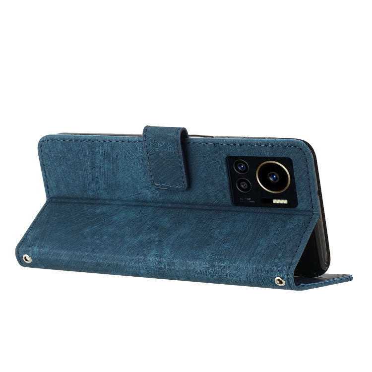 For Infinix Note 12 VIP Skin Feel Stripe Pattern Leather Phone Case with Lanyard(Blue)