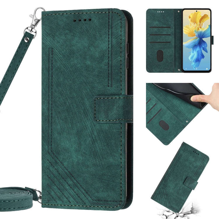 For Infinix Note 12i Skin Feel Stripe Pattern Leather Phone Case with Lanyard(Green)