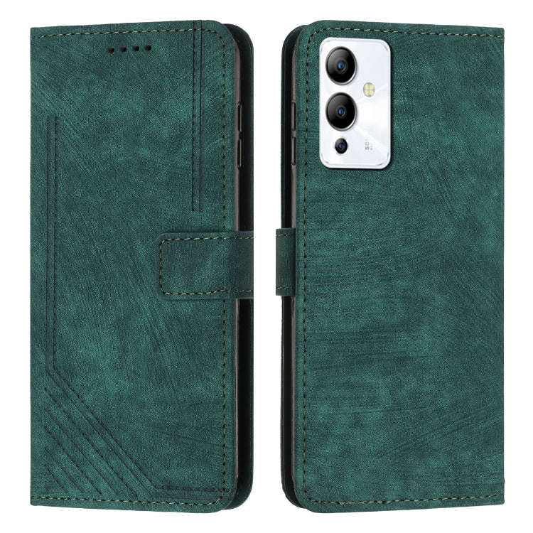 For Infinix Note 12i Skin Feel Stripe Pattern Leather Phone Case with Lanyard(Green)