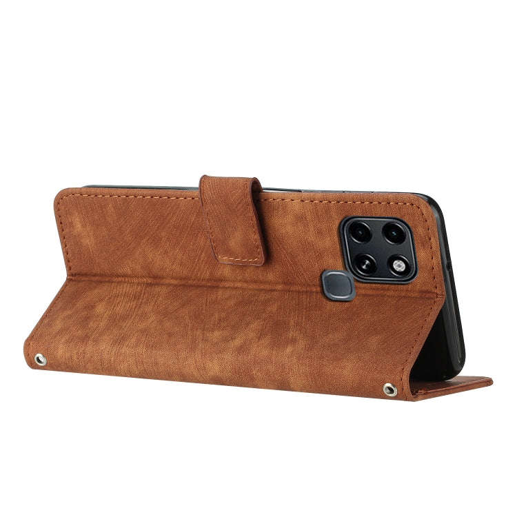 For Infinix Smart 6 Skin Feel Stripe Pattern Leather Phone Case with Lanyard(Brown)